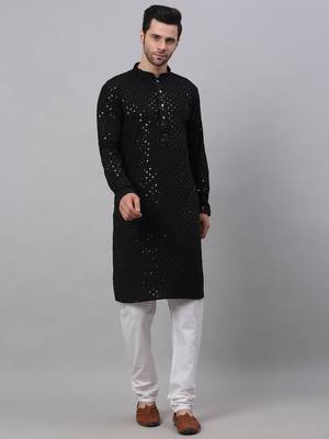 black chikankari embroidered and sequin  kurta with churidar 1