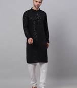 black chikankari embroidered and sequin  kurta with churidar