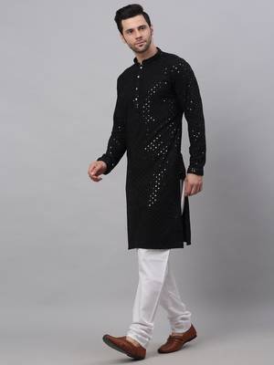black chikankari embroidered and sequin  kurta with churidar 2