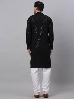 black chikankari embroidered and sequin  kurta with churidar 3