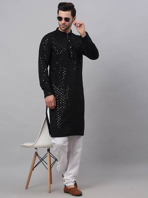 black chikankari embroidered and sequin  kurta with churidar 4