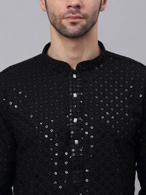 black chikankari embroidered and sequin  kurta with churidar 5