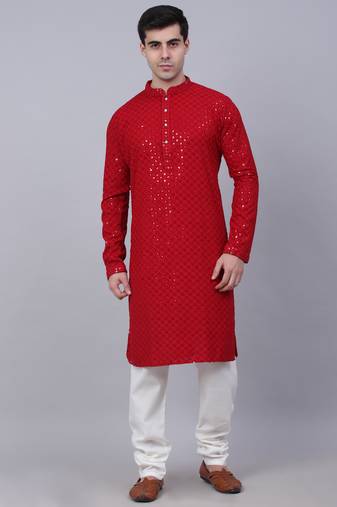 maroon chikankari embroidered and sequin  kurta with churidar