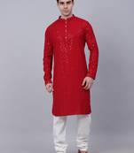 maroon chikankari embroidered and sequin  kurta with churidar