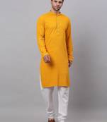 mustard chikankari embroidered and sequin  kurta with churidar