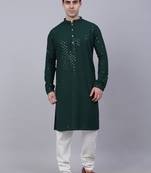 olive green chikankari embroidered and sequin  kurta with churidar