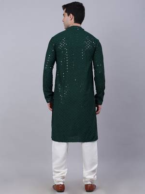 olive green chikankari embroidered and sequin  kurta with churidar 3