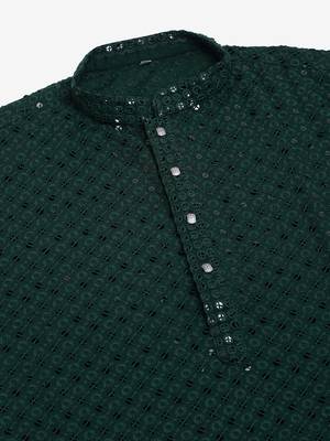 olive green chikankari embroidered and sequin  kurta with churidar 5