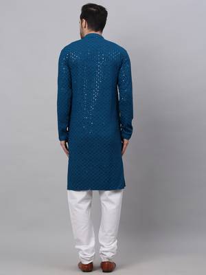 blue chikankari embroidered and sequin  kurta with churidar 3
