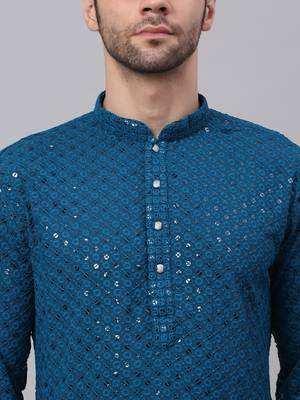 blue chikankari embroidered and sequin  kurta with churidar 5