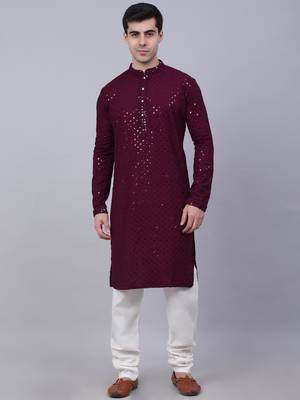 purple chikankari embroidered and sequin  kurta with churidar 1