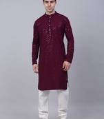 purple chikankari embroidered and sequin  kurta with churidar