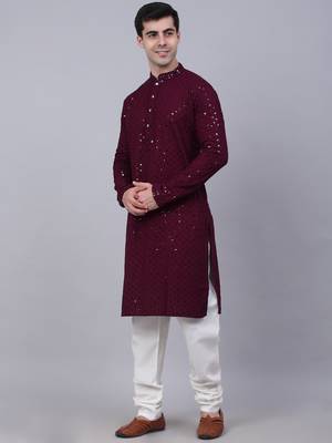 purple chikankari embroidered and sequin  kurta with churidar 2
