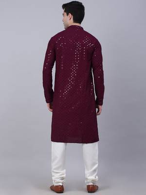 purple chikankari embroidered and sequin  kurta with churidar 3