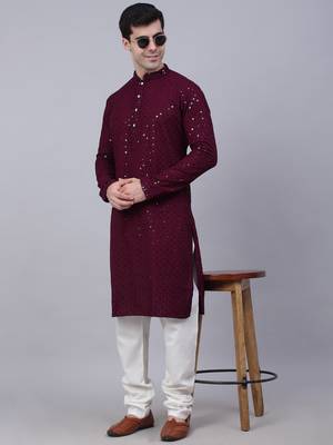 purple chikankari embroidered and sequin  kurta with churidar 4