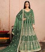 Green embroidery net anarkali suit
