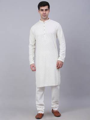 white chikankari embroidered and sequin  kurta with churidar 1