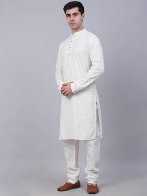 white chikankari embroidered and sequin  kurta with churidar 2