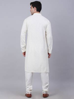 white chikankari embroidered and sequin  kurta with churidar 3