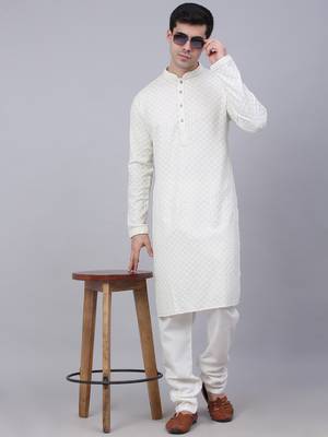 white chikankari embroidered and sequin  kurta with churidar 4
