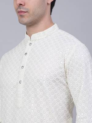 white chikankari embroidered and sequin  kurta with churidar 5