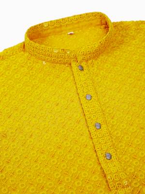 yellow chikankari embroidered and sequin  kurta with churidar 5