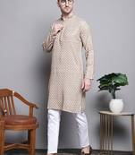 Cream sequin embroidered pure cotton kurta with pyjamas