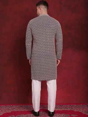 Navy sequin embroidered pure cotton kurta with pyjamas 3