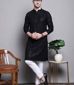 Black sequin embroidered pure cotton kurta with pyjamas