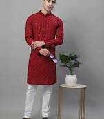Maroon chikankari embroidered and sequin  kurta with pyjama