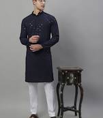 Navy blue chikankari embroidered and sequin  kurta with pyjama