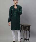 Olive green chikankari embroidered and sequin  kurta with pyjama