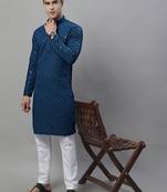 Peacock blue chikankari embroidered and sequin  kurta with pyjama