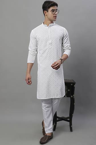 White chikankari embroidered and sequin  kurta with pyjama