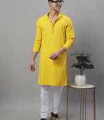 Yellow chikankari embroidered and sequin  kurta with pyjama