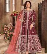 Maroon embroidery art silk anarkali suit