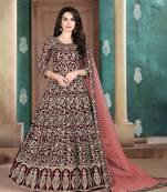 Maroon embroidery zari work gerogette abhaya churidar - semi stitched(size upto 42")
