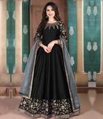 Purple embroidery zari, dimoand work silk anarkali churidar - (size upto 42")