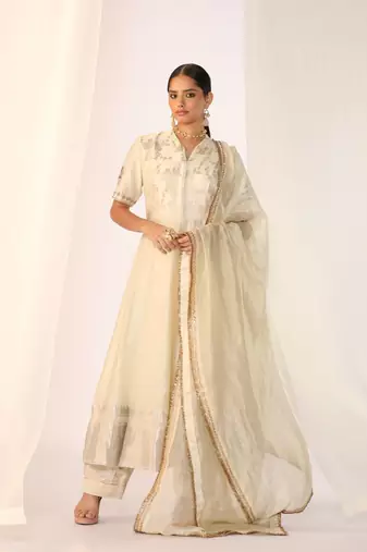 Ivory embroidered silk kurta sets