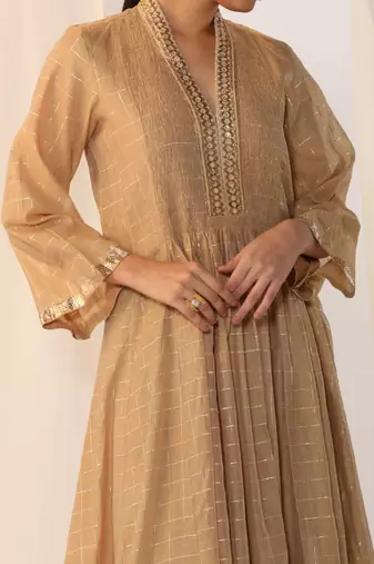 Champagne embroidered chanderi kurta sets