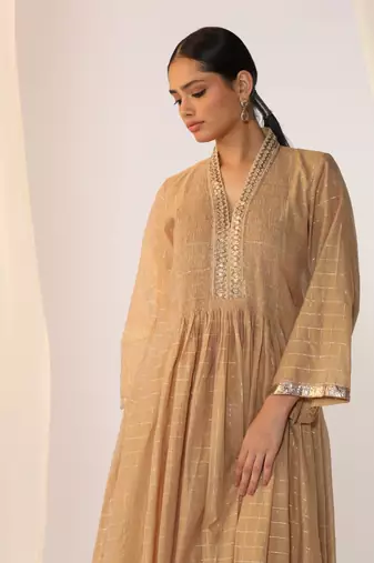 Champagne embroidered chanderi kurta sets