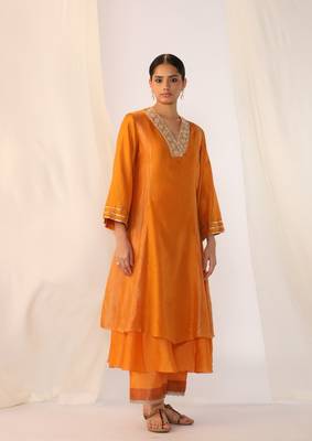 Saffron embroidered chanderi kurta sets 1