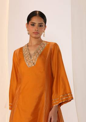 Saffron embroidered chanderi kurta sets 2