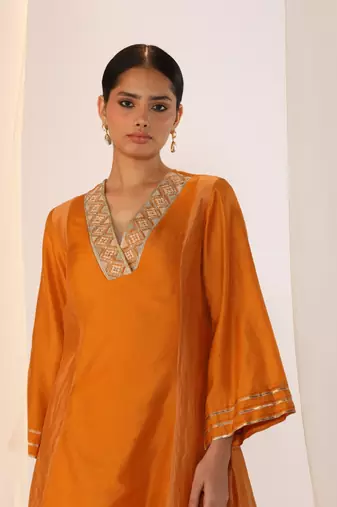 Saffron embroidered chanderi kurta sets