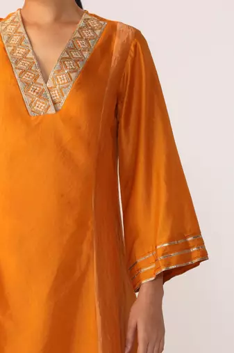 Saffron embroidered chanderi kurta sets