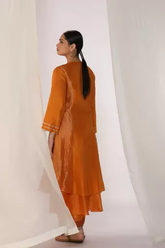Saffron embroidered chanderi kurta sets