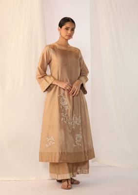 Champagne embroidered silk kurta sets 1