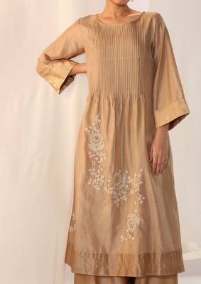 Champagne embroidered silk kurta sets 2
