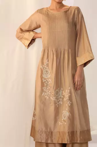 Champagne embroidered silk kurta sets