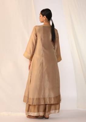 Champagne embroidered silk kurta sets 3